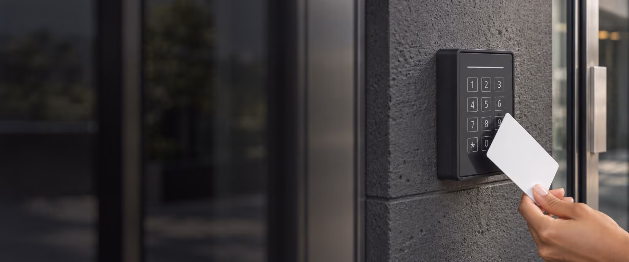 Commercial access control system installed at a business entrance