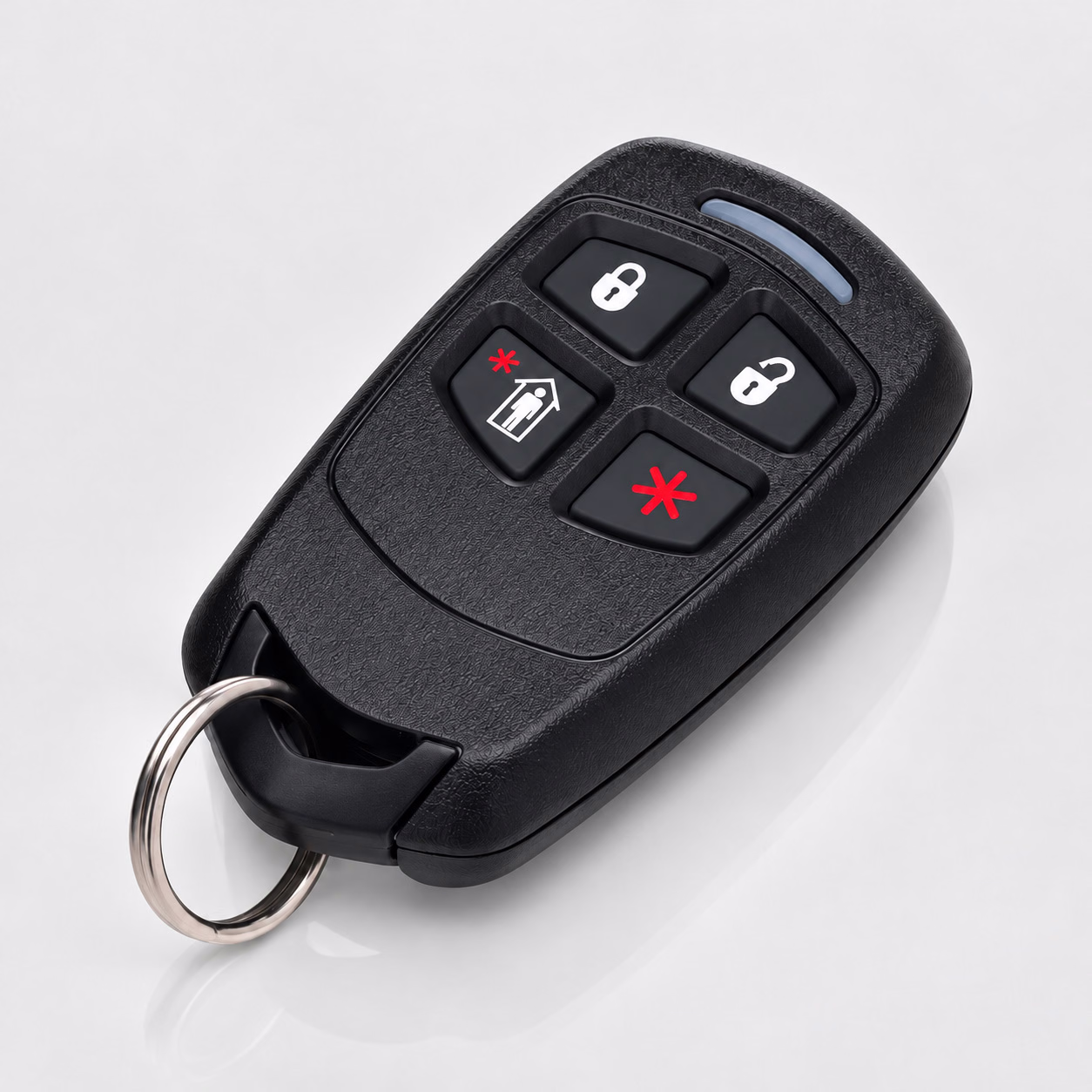 Black four-button wireless alarm keyfob